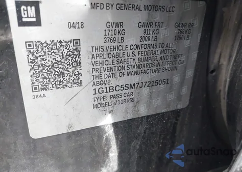 2018 Chevrolet Cruze Ls Auto from USA, damaged, VIN 1G1BC5SM7J7215051